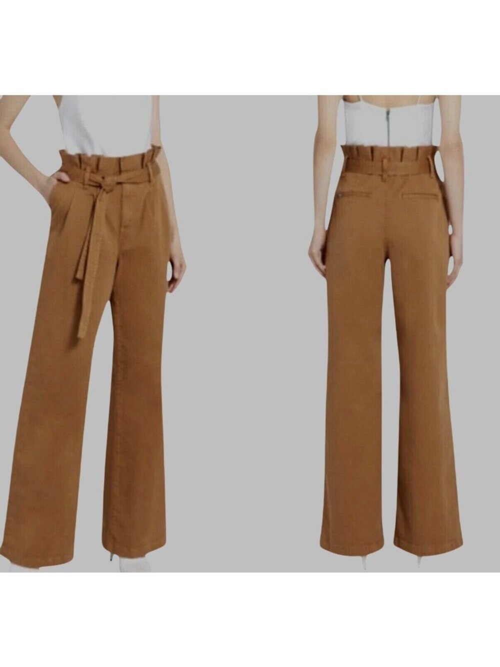 Alice + Olivia High-Waisted Paperbag Pants Trouser With Tie Belt Size 26 New NWT - Picture 1 of 7
